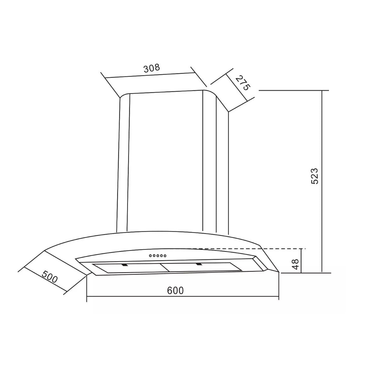 Campana Cristal Curvo 60 Cm Negro - EB331