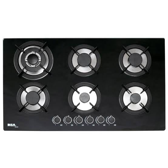 Parrilla Empotrable de Gas 6 Quemadores Cristal Negro PAEMC-6 DISA