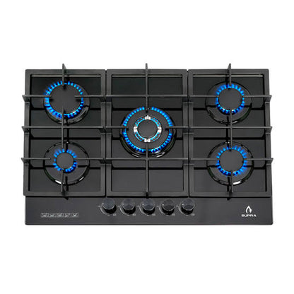 Parrilla de Gas 5 Quemadores 76cm Cristal Negro 5Q-PG-76 SUPRA