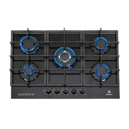 Parrilla de Gas 5 Quemadores 76cm Cristal Negro 5Q-PG-76 SUPRA